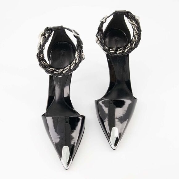 NEW Alexander McQueen 105mm Chain-Trim Patent Leather Pumps Size 39 - Picture 2 of 14